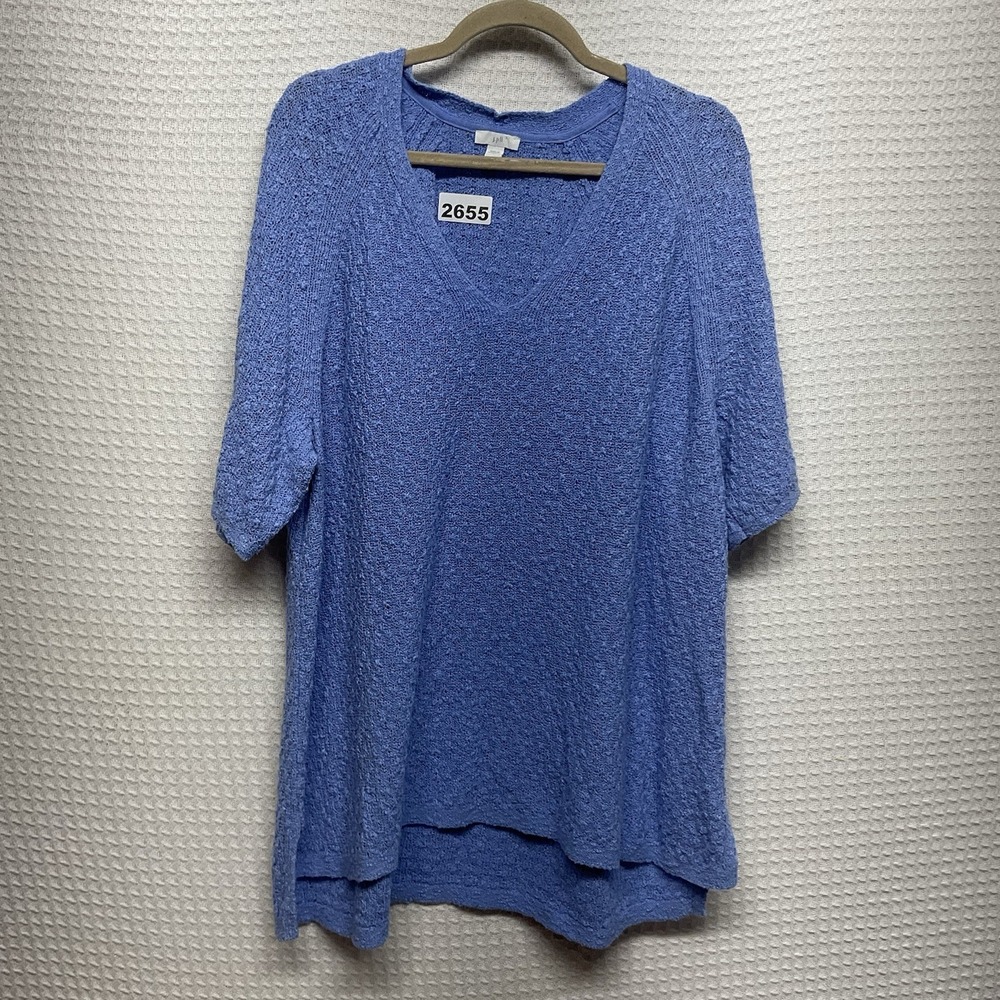 J. Jill Women's Blue Dimensional Relaxed Fit Elbow-Sleeve Tunic Sweater Size 3X